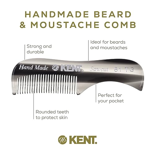Kent A 81T Graphite X-Small Gentleman's Beard and Mustache Pocket Comb, Fine Toothed Pocket Size for Facial Hair Grooming and Styling. Saw-cut of Cellulose Acetate, Hand Polished. Hand-Made in England