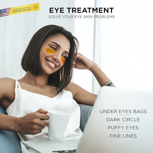 Under Eye Patches ? 20 Pairs Collagen Gold Eye Mask with Hyaluronic Acid, Green Tea, Aloe & Matcha ? Puffy Eyes, Dark Circles, Wrinkles & Bags Treatment ? For All Skin Types