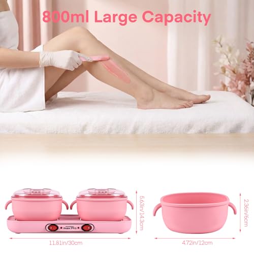 Silicone Wax Warmer for Hair Removal, Yofuly Double Women Waxing Kit with Two Sticks, Home Salon Hot Wax Pot Heater Machine for Body, Leg, Arms, Bikini, Eyebrow