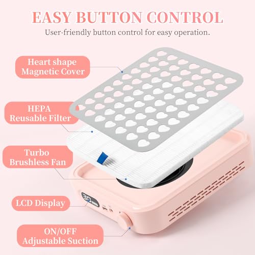 ANGNYA Nail Dust Collector with Lamp,Vacuum Fan Rechargeable Dust Collector with Dust Brush Powerful Brushless Dust Collector for Acrylic Gel Nail Polishing, Perfect for Salon Home Use