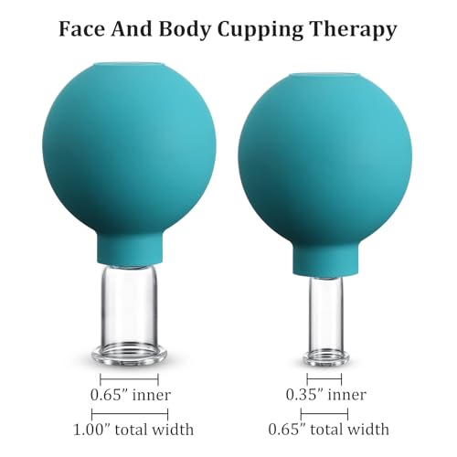 Nuanchu 2 Pieces Facial Cupping Set, Glass Cupping Cups Glass Silicone Cups Vacuum Suction for Face Skin Back Shoulder Muscle(1 Inch and 0.4 Inch Diameter,Green)