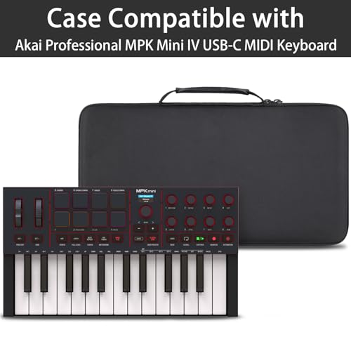 co2CREA Hard Carrying Case for Akai Professional MPK Mini IV MIDI Keyboard Controller, EVA Protective Case with Shockproof Interior, Portable Storage Case for MIDI Keyboard & Accessories (Black)