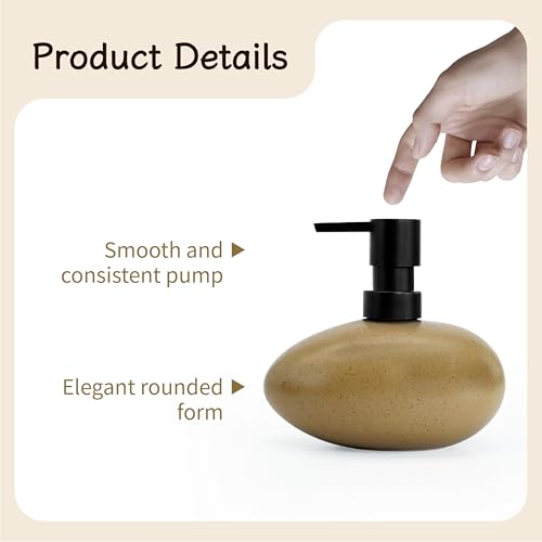 Ceramic Hand Soap Dispenser, Elegant Liquid Soap Dispenser for Bathroom Countertop, Heavy & Sturdy Dish Wash SoapDispenser for Kitchen (Stone Shape)