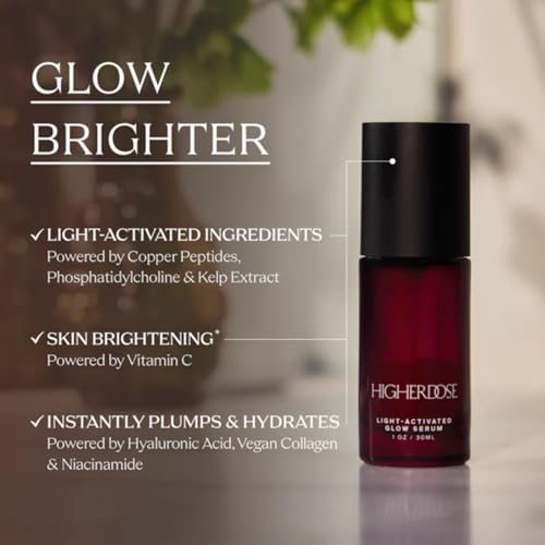 HigherDOSE Glow Serum - Facial Serum Formulated to Plump, Hydrate, and Stimulate Radiant Skin - Help Reduce Fine Lines and Wrinkles - 1 oz