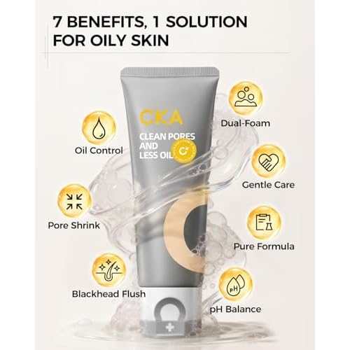 CKA Amazonian White Clay Facial Cleanser for Oily Skin - Deep Pore Detox & Blackhead Remover Face Wash with Witch Hazel & Vitamin B5 - Daily Foaming Face Wash for Oily Control/Sensitive Skin 2 Pack