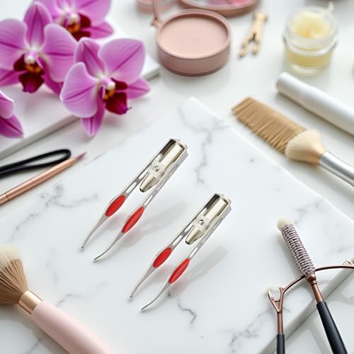 2Pcs Silver Tweezer With LED Light For Hair Removal Makeup Tool Eyebrow Eyelash for Women Facial Hair, Lash Trimmer, Hair Tweezers, Ingrown For Tweezer, Women's Hair Removal Tweezers