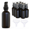 12Pack 2oz Black Glass Pump Bottles, 60ml with Black Pump, Empty Refillable Travel Small Container For Lotion Cream Essentil Oil Shampoo (60mlpumpBLK)