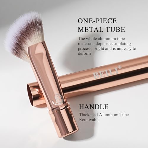 BEILI Travel Eye Makeup Brushes Set 8pcs Removable Double Sided Makeup Brush with Mirror Box & Removal Cleaner Sponge (Rose Gold)
