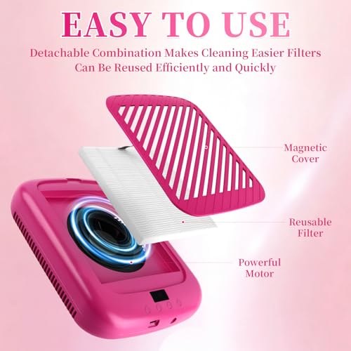 TADOPRO Nail Dust Collector, Rechargeable 4500RPM Dust Collector Nail Tech Brushless Motor with 3 Suction Modes Easy-Control Nail Vacuum Dust Collector Extractor for Beginners Home Salon Use (Pink)