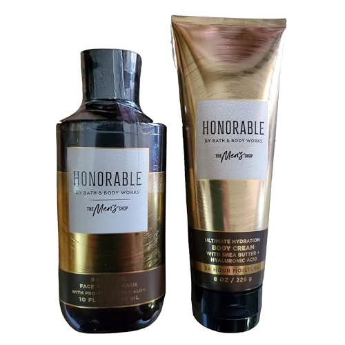 Bath & Body Works Men's Honorable Ultimate Hydration Body Cream and 3-in-1 Hair, Face, Body Body Gel Wash 2 Piece Set