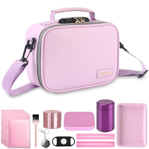 PU Leather Storage Bag Complete Kit with 10 Small Accessories, Portable Travel Storage Case with Lock and Great Gift for Women, Childproof Organization Container Box 9 X 6 X 4 Inches (Pink)