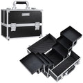 FRENESSA Makeup Train Case Makeup Case 11.8 Inch Large Cosmetic Box Organizer Travel Storage Professional Make Up Train Carrying Case with 6 Trays Locking Hard Vanity Storage Black