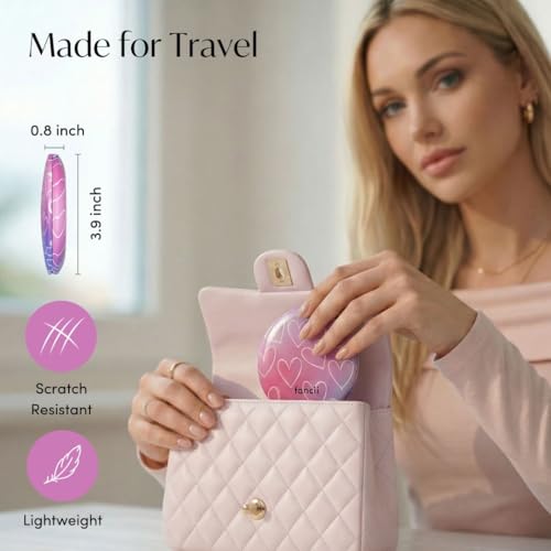 Fancii Mini Taylor Compact Magnifying Mirror with LED Light, 10x/1x, Rechargeable, 3 Light Settings, Dimmable - Small Lighted Travel Handheld Mirror for Pocket, Handbag, Purse, 2-Sided (Lovestruck)