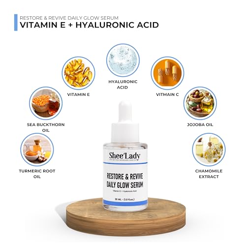Shee'lady Restore & Revive Daily Glow Serum Daily Anti-Aging Wrinkle and Skin Tone Skin Care Treatment, Brightening Serum, Stocking Stuffers for Men & Women, 30 ML, 1 oz