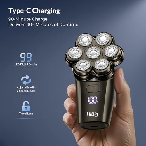 7D Arc Electric Shaver for Head & Body, 5-in-1 Upgraded Electric Razor for Men, Waterproof Wet/Dry Detachable Head Shaver, LED Display Rechargeable Electric Shaving & Grooming Kit, Grey
