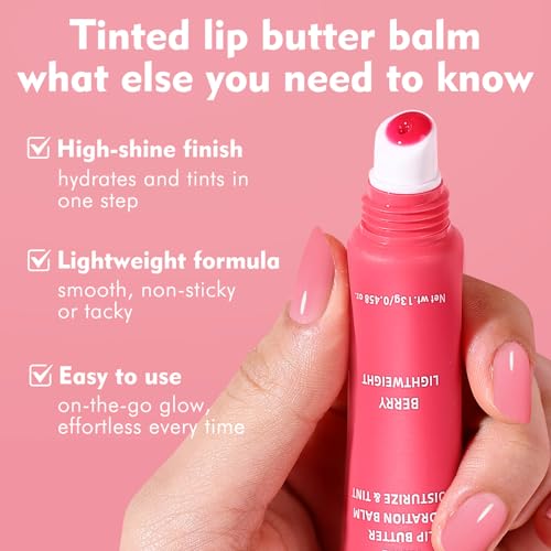 KIMUSE 6 Pcs Tinted Lip Butter Hydration Balm Set, 6 Flavored Shades Hydrating Plumping Gloss with Hyaluronic Acid & Vitamin E, Sheer Tint, Non-Sticky | Vegan Lip Care Makeup for Dry Lips & Daily