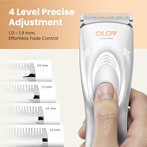 Hair Clippers for Men, Cordless Hair Clipper Kit, Adjustable 4 Length Setting, 2-Speed Settings, Replaceable Ceramic Blade Heads, Rechargeable Hair Clippers for Family (White)
