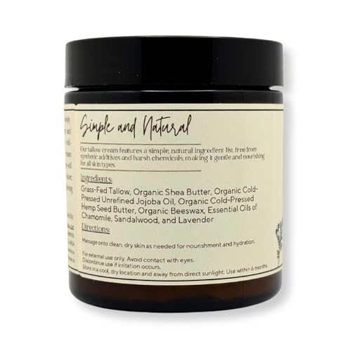 Tallow & Hemp Body Butter ? Whipped Grass?Fed Tallow + Hemp Seed Butter ? Calming Chamomile/Sandalwood/Lavender ? Deep Hydration for Dry & Sensitive Skin (4 oz)