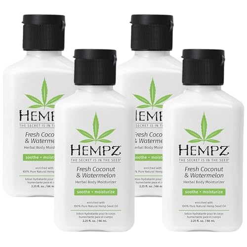 Hempz Herbal Body Moisturizer, Pearl White, Fresh Coconut/Watermelon, 2.25 Ounce (Pack of 4)