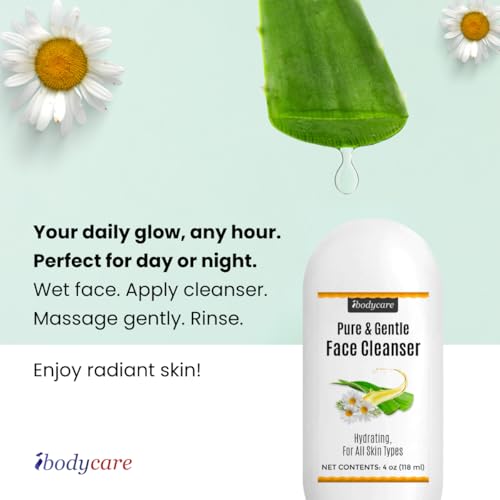 Aloe Chamomile Face Cleanser for Sensitive Skin, Sulfate Free, Paraben Free, Fragrance Free, Daily Face Wash, Gentle Natural Cleanser for Women and Men, 4 oz