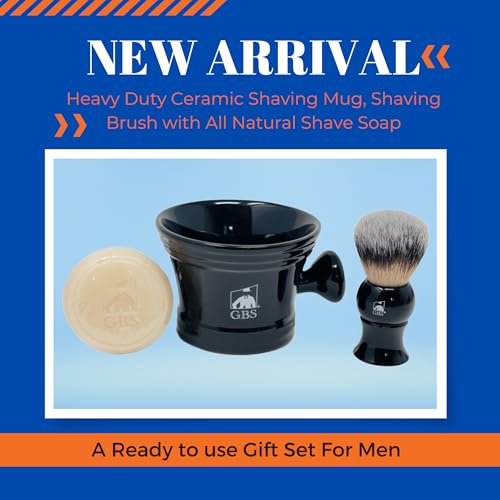 G.B.S GENTS Men¡¯s Wet Shaving Kit - Complete 4-Piece Set with Heavy Duty Ceramic Bowl, Synthetic Shave Brush, Stand & Natural Shea Butter Lather Soap (Black)