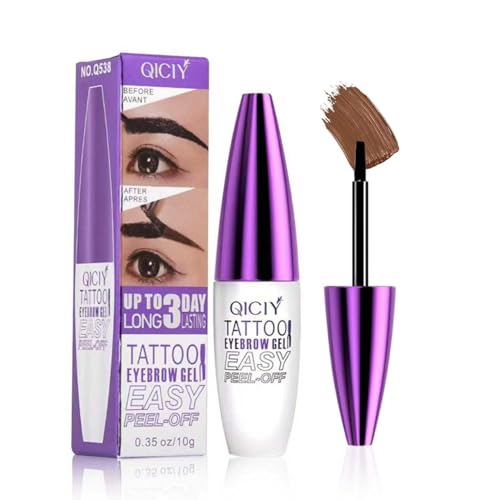 Peel Off Eyebrow Tint Gel, Semi-Permanent Color Brow Dye, Waterproof Long-Lasting Tattoo Eyebrow Gel for Fuller Defined Brows Makeup, Smudge-Proof, Easy Peel, Lasts Up To 3 Days (Light brown)