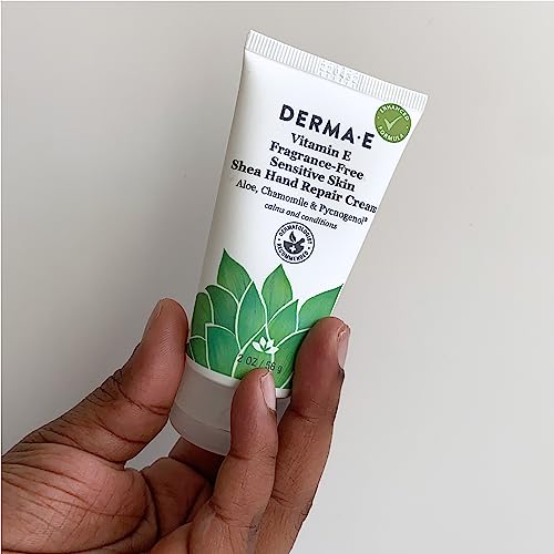 Derma E Vitamin E Fragrance Free Sensitive Skin Shea Hand Repair Cream ? Intensive Therapy Hand Cream ? Cruelty Free Unscented Lotion for Dry or Cracked Skin, 2 oz