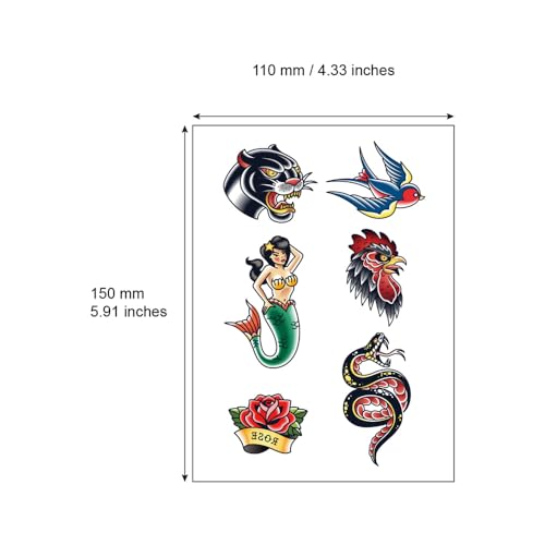 Anchor Skull Swallow Temporary Tattoo Sticker Waterproof Adult Men Women Hand Arm Shoulder Body Art 15X11cm Set of 4 (SF200)