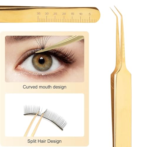 Date Classic Pickup Lash Tweezer by SoCal Beauty | Precision Gold Eyelash Tweezer for Eyelash Extensions, Hand-Tested with 1mm Guide ? Ideal Lash Tweezer for Eyelash Extension