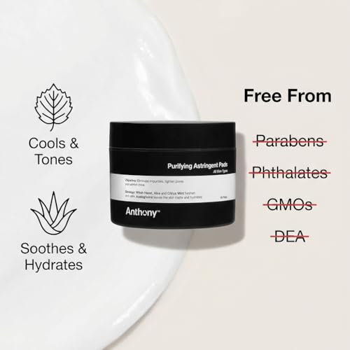 Anthony Witch Hazel Pads Pore Cleaner: 60 Count, Purifying Astringent Cleansing Toner Pads ? Aloe Vera, and Citrus Mint, Eliminate Impurities, Minimize Pores and Control Shine