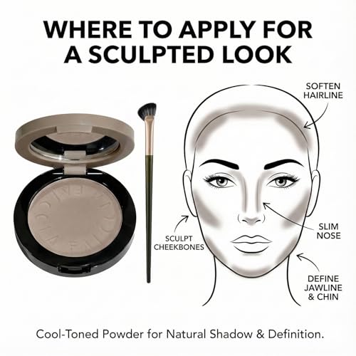 Cool-Toned Grey Contour Powder Palette with Mirror & Makeup Brush Set ? Long-Lasting Taupe Matte Finishing for Fair Pale Skin, Multi-Purpose Nose & Face Sculpting Kit, Travel-Friendly Compact