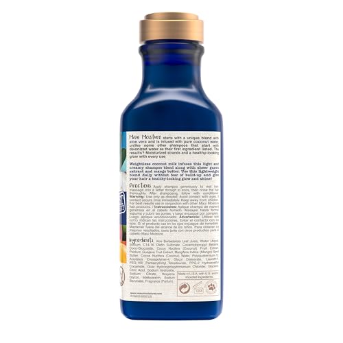 Maui Moisture Nourish & Moisture + Coconut Milk Shampoo to Hydrate and Detangle Curly Hair, Lightweight Daily Moisturizing Shampoo, Vegan, Silicone & Paraben-Free, 13 fl oz