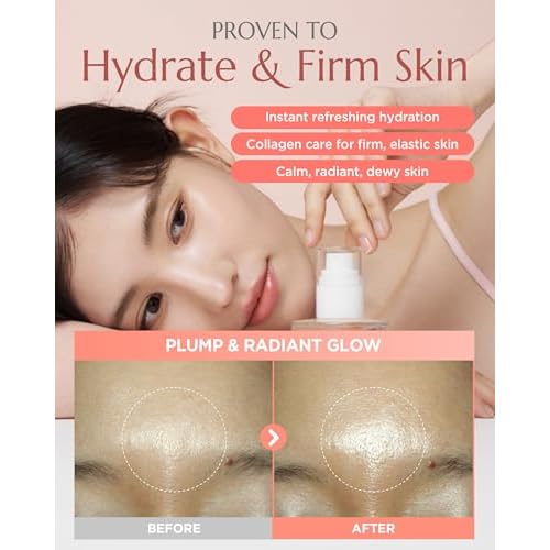 Apricot Collagen Gel Serum Mist Korean Face Moisturizer Spray - 8 Layer Hyaluronic Acid and Bakuchiol - Heart Shape Clear Keychain Refillable Travel Portable Bottle, 3.38oz