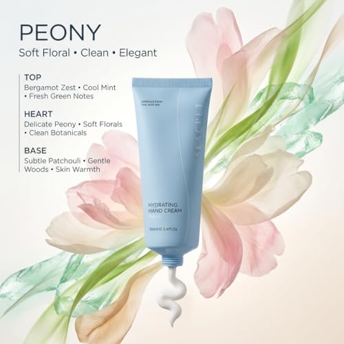 SEACRET Minerals Hand Cream, From The Dead Sea, Shea Butter Deeply Hydrates, Peony Scent, 5.1 Fl Oz / 145 ml