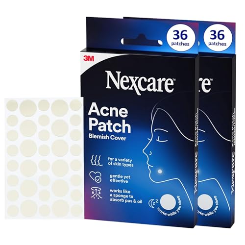 Nexcare Acne Absorbing Covers, Hydrocolloid Pimple Patches for Blemishes, 72 Count (Assorted Sizes), Non?Medicated