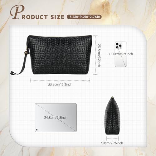 Large Makeup Bag with Wrist Strap, PU Leather Cosmetic Bag, Travel Toiletry Pouch for Women, Gifts for Mom/Sisters/Friends/Bridesmaid (Small Plaid)