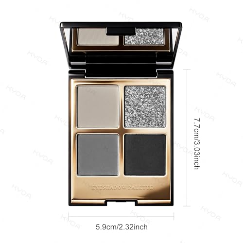 KYDA 4 Colors Smoky Grey Eyeshadow Palette, Dark Grey Black Eyeshadow, Dark Tone Glitter Eyes Shadow, Ultra-fine Lightweight, High Pigment Eyes Glitter Makeup Mini Eyes Palette
