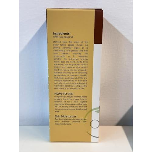 Organic Cold Pressed Jojoba Oil Reduce Wrinkles, Fine Lines & Dark Spots - Non-GMO, Vegan & Cruelty Free - Moisturizing Oil for Skin, Hair & Body - Suitable for Men & Women | 4fl oz (118 ml)