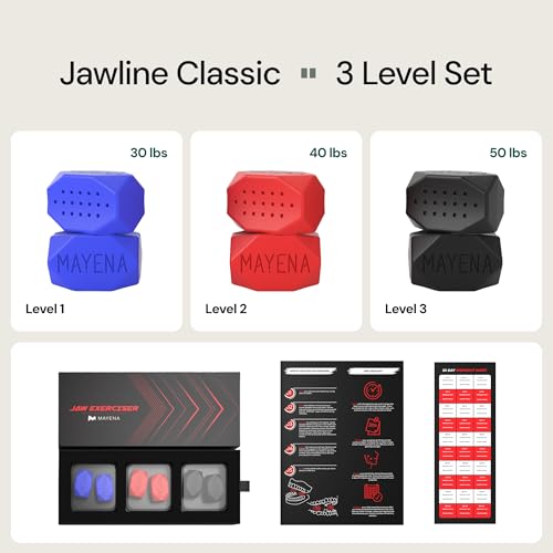 Mayena Jaw Exerciser Classic | Silicone Jawline Exerciser Set, 3 Resistance Levels (6 pcs) | Powerful Jaw Trainer & Jawline Shaper | Strengthens Facial Muscles & Defines Jawline