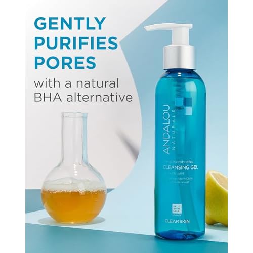 Andalou Naturals Clear Skin Citrus Kombucha Gel Face Cleanser - With Argan Stem Cells, Probiotics, & Aloe Vera to Remove Excess Oil & Dull Surface Cells for More Radiant, Balanced Skin - 6 Fl Oz