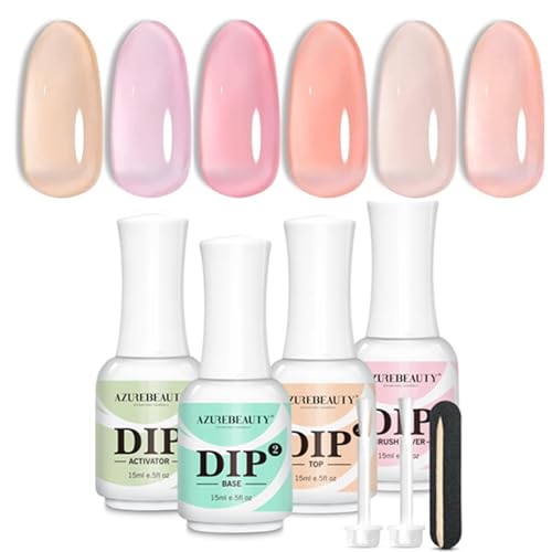 AZUREBEAUTY 4+4 Dip Powder Liquid Set & Summer Jerry Translucent 6 Colors Dip Powder Nail Kit for French Nail Art Manicure DIY Salon Gift
