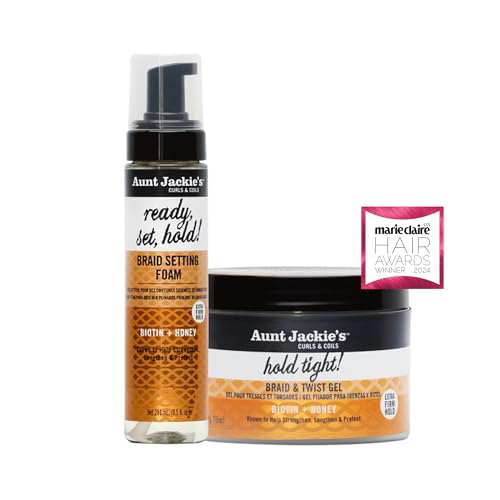 Aunt Jackie's Award-Winning Biotin & Honey Ready, Set, & Hold Tight Bundle - Strengthen, Lengthen & Protect Braids, Locs, Twists, and Natural Styles (2 Products)
