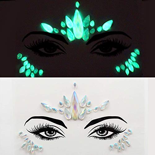 fluorescent face gems makeup glow in the dark face jewels festival rhinestone pastie fluorescence crystals body tattoo stickers forehead jewelry Team Bride (tp344 flower)