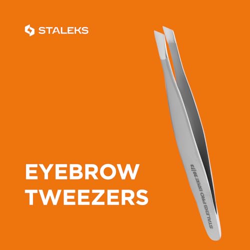 STALEKS PRO Expert 20 Type 3 Professional Eyebrow Tweezers ? Wide Beveled Stainless Steel for Thick Brows & Soft Stroke Hair Removal