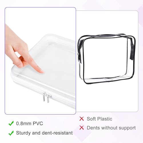 4 Pack Clear Hard Shell Zipper Case, 8¡¿9" Plastic Clear Storage Zipper Case, Transparent Waterproof Hard Pouches for Makeup Cosmetic Snacks Building Blocks Puzzles Doll Storage Cases, White Black,M