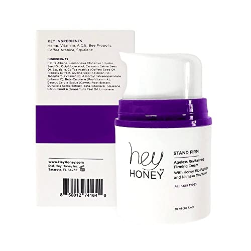 Hey Honey Stand Firm Peptide Face Cream | Instant Firming & Long-Term Anti-Aging | Honey & Nemeko Mushroom for Hydration & Wrinkle Reduction | 1 Oz
