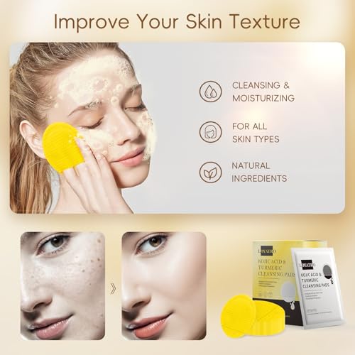 Turmeric Kojic Acid Facial Cleansing Pads for Gentle Exfoliation and Brightening, 20 Count (Pack of 1), For All Skin Types