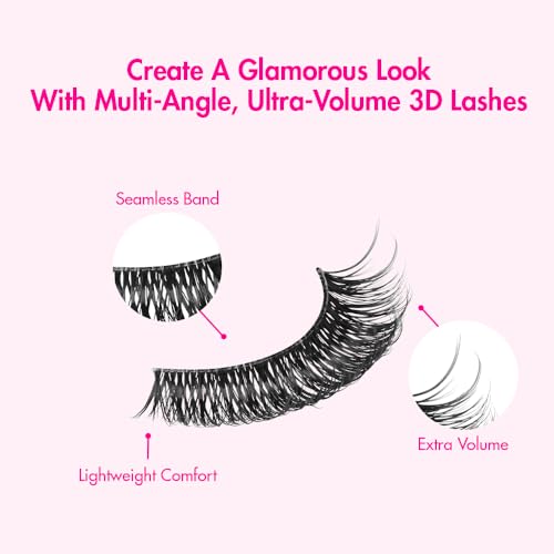 i-ENVY 3D False Lash, 3 Pairs Fluffy & Wispy Multi-Angle Volume Strip Eyelashes, DIY Lash Extension Look With Clear Band, Glamorous & Dramatic Natural Curl from 3D Collection, Easy to Apply & Reusable