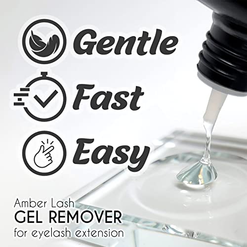 Amber Lash Safe Eyelash Extension Remover Gel 15ml, Gentle, Fast Acting Lash Glue Remover for Eyelash Extensions, Works in Just 60 Seconds - Non-Irritating Professional Eyelash Extension Gel Remover