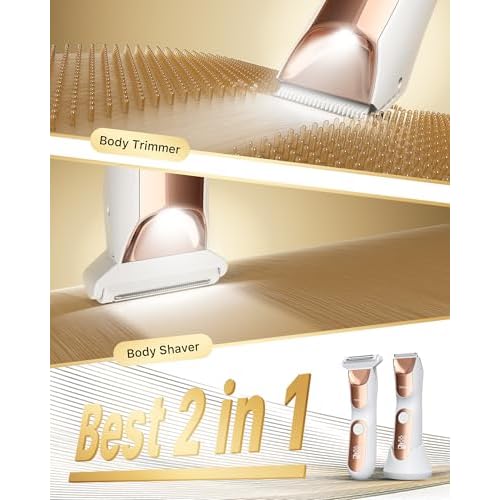 Women¡¯s 2-in-1 Body Grooming Kit, Electric Bikini Trimmer & Shaver for Women, Wet/Dry Use, LED Light, Anti-Slip Grip, USB Rechargeable Cordless Hair Removal for Face, Legs, Underarms & Intimate Areas